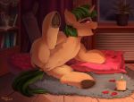  absurd_res book candle equid equine fan_character female feral genitals hasbro hi_res horn horse inside mammal my_little_pony night_time pillow plant pony presenting presenting_pussy pussy rattatatus78 romantic solo unicorn window 