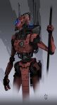 absurdres b1_battle_droid blue_eyes cable droid fewer_digits fusion highres holding holding_staff humanoid_robot no_humans robot science_fiction staff star_wars warhammer_40k wolfdawg_art 