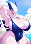 anthro big_breasts breasts clothed clothing female generation_2_pokemon hi_res legendary_pokemon lugia nintendo outside pokemon pokemon_(species) sigruku smile solo swimwear