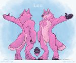  anthro blue_eyes canid canine canis care_wolf commission_art fluffy fluffy_neck_fur fluffy_tail fur male mammal model_sheet muscular muscular_anthro muscular_male neck_tuft pawpads pink_body pink_ears pink_fur purple_nose purple_pawpads softailfox solo tuft wolf 