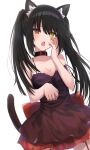  1girl animal_ears black_dress black_hair breasts cat_ears cat_tail date_a_live dress garter_straps heterochromia highres lime_ill_10 medium_breasts open_mouth red_eyes solo tail tokisaki_kurumi twintails two-tone_dress white_background 