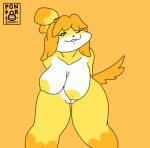  2d_animation animal_crossing animated anthro big_breasts breasts canid canine canis domestic_dog female genitals isabelle_(animal_crossing) looking_at_viewer loop mammal nintendo nipples nude ponporio_(artist) pussy short_playtime smile solo tailwag video_games 
