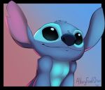  2020 alien averyfondoreo black_eyes blue_body blue_fur blue_nose disney experiment_(lilo_and_stitch) fur head_tuft lilo_and_stitch long_ears male male_(lore) no_sclera notched_ear semi-anthro shoulder_tuft signature smile solo stitch_(lilo_and_stitch) tuft 