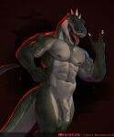 abs anthro balls cherry_blossom_kid dinosaur genitals hi_res male muscular muscular_anthro muscular_male nipples pecs penis reptile rocco_(tallion) scalie solo spikes spikes_(anatomy) tail theropod tyrannosaurid tyrannosaurus tyrannosaurus_rex vein veiny_penis