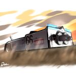  artist_name can-am_(motorsports) car chaparral_2j chaparral_cars dust duz english_commentary from_behind glint highres motion_blur motor_vehicle no_humans race_vehicle racecar shadow side-view_mirror vehicle_focus 