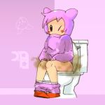  1:1 bathroom blush clothed clothing fart fart_fetish go2 hair humanoid implied_scat kirby kirby_(series) male minus8 nintendo one_eye_closed pants_down partially_clothed pink_hair public_toilet simple_background sitting solo toilet toilet_paper underwear underwear_down video_games wink 