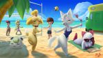  2020 animal_crossing anthro beach bikini blood bodily_fluids bra canid canine canis chief_(animal_crossing) clothing domestic_cat domestic_dog embarrassed eyes_closed felid feline felis female group hi_res human isabelle_(animal_crossing) june_(animal_crossing) male mammal marshal_(animal_crossing) nintendo nosebleed olivia_(animal_crossing) one-piece_swimsuit outside pechi rodent sand sciurid seaside sport swimwear underwear ursid video_games villager_(animal_crossing) volleyball whitney_(animal_crossing) wolf 