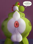 anthro anus balls big_balls big_butt bodily_fluids butt collar dialogue digital_media_(artwork) fan_character genitals green_body green_yoshi hi_res looking_at_viewer looking_back looking_back_at_viewer male mario_bros nintendo nude presenting presenting_anus presenting_balls presenting_hindquarters puffy_anus rear_view simple_background solo speech_bubble spiked_collar spikes sweat sweatdrop sweaty_balls sweaty_body sweaty_butt sweaty_genitalia tail text timidwithapen yoshi