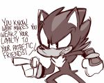  5:4 angry anthro autocartoons biped clenched_teeth clothing dialogue digital_media_(artwork) english_text eulipotyphlan fist gesture gloves handwear hedgehog male mammal monochrome pointing shadow_the_hedgehog solo sonic_the_hedgehog_(series) standing teeth text 