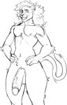 anthro balls body_hair felid genitals happy_trail hi_res lion male mammal muscular nipple_piercing nipples nolansnsfw nude pantherine pecs penis piercing sketch slim small_waist solo thick_thighs vein veiny_penis