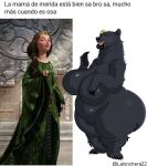 anthro bear big_breasts big_butt black_body black_fur brave_(disney) breasts butt crown disney female fur headgear hi_res huge_breasts huge_butt huge_hips huge_thighs hyper hyper_butt lalonchera22 lips mammal meme pixar queen_elinor semi-anthro slightly_chubby solo text thick_lips thick_thighs translation_check translation_request wide_hips