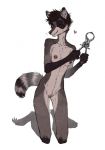  anthro breasts brown_hair claws female forceps frank-79 fur genitals grey_body grey_fur hair hi_res kneeling mammal medical_instrument nipple_piercing nipples one_eye_closed piercing procyonid pussy raccoon ringtail scientific_instrument short_hair skinny solo surgical_instrument toe_claws wink 