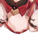  1girl black_bra bra breasts cleavage genshin_impact head_out_of_frame long_hair long_sleeves m_o_ch_i midriff navel pink_eyes simple_background skirt small_breasts solo torso underwear white_background yanfei_(genshin_impact) 