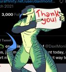 2022 anthro daxl_(daxlmonitor) daxlmonitor english_text featureless_crotch forked_tongue hi_res lizard long_tail male monitor_lizard muscular reptile scalie solo tail tapering_tail text tongue tongue_out twitter