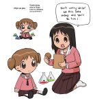  2girls azumanga_daioh azumanga_daioh&#039;s_school_uniform bag blush_stickers brown_eyes brown_hair brown_skirt closed_mouth commentary english_text esibisi food full_body furrowed_brow holding holding_bag holding_food kasuga_ayumu kneeling long_hair long_sleeves looking_at_another mihama_chiyo multiple_girls multiple_views no_shoes open_mouth paper_bag pink_shirt sailor_collar sata_andagi school_uniform serafuku shirt shoes short_hair short_twintails simple_background sitting skirt socks speech_bubble tareme thermometer twintails white_background white_sailor_collar white_socks winter_uniform 