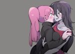  2girls adventure_time black_eyes black_hair blush gray hug kiss long_hair marceline pink_hair ponytail princess_bubblegum rokuromi vampire yuri 