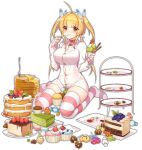  1girl ahoge ark_order artist_request beelzebub_(ark_order) blonde_hair blunt_bangs blush breasts butterfly_hair_ornament buttons cake candy candy_wrapper checkerboard_cookie chocolate collar convenient_censoring cookie cream cream_on_face cup cupcake dessert dress_shirt food food_on_face fork fruit full_body hair_ornament heart_button holding holding_cup holding_spoon ice_cream large_breasts long_sleeves low_twintails matcha_(food) muffin multicolored_nails nail_polish official_art pancake pancake_stack parfait plate red_eyes shirt sidelocks simple_background sitting skindentation solo spoon strawberry striped_clothes striped_thighhighs tachi-e thighhighs tiered_tray too_much_food transparent_background twintails two_side_up utensil_in_mouth wafer_stick wariza whipped_cream white_shirt 