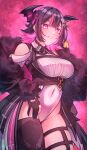  absurdres aradia_ravencroft bare_shoulders black_hair breasts colored_inner_hair covered_navel craymer demon_horns highres hololive hololive_english horns large_breasts leotard mole mole_under_eye mole_under_mouth multicolored_hair open_mouth pink_eyes pink_hair short_hair smile thighhighs thighs two-tone_hair virtual_youtuber 