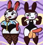 animal_crossing anthro areola areola_slip balls big_balls big_breasts big_penis breasts bunny_costume clothed clothing costume duo female fishnet_clothing genitals genji_(animal_crossing) girly half-closed_eyes hi_res klutzatdusk lagomorph leporid lips looking_at_viewer male male/female mammal narrowed_eyes net_stockings nintendo object_between_breasts one_eye_closed penis puffy_lips rabbit skimpy thick_lips thick_thighs tiffany_(animal_crossing) tight_clothing wide_hips wink