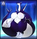 anthro anthro_pred big_breasts big_hands big_tail breasts chest_tuft digitigrade eyes_closed female female_pred generation_2_pokemon generation_3_pokemon hi_res huge_tail hybrid latias legendary_pokemon long_neck lugia multicolored_body navel nintendo nipples pokemon pokemon_(species) sentinelwinder smile solo sonear_(sentinelwinder) sparkles tail thick_tail thick_thighs tuft waterfall wide_hips