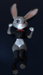  2020 3d_(artwork) anthro blue_background bow_tie claws clothing digital_media_(artwork) disney eyebrows eyelashes female fingers fur grey_body grey_fur half-closed_eyes hi_res judy_hopps lagomorph legwear leporid long_ears looking_at_viewer lying mammal melo mostly_nude multicolored_body multicolored_ears multicolored_fur narrowed_eyes on_back open_mouth pink_nose purple_eyes rabbit simple_background solo teeth tights toe_claws white_body white_fur wide_hips zootopia 