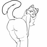 animated anthro bottomwear bottomwear_down bulge butt clothed clothing felid feline gynomorph hair hi_res intersex mammal pants pants_down partially_clothed solo teasing temmie_(temora) temora tongue tongue_out trans_(lore) trans_woman_(lore) underwear