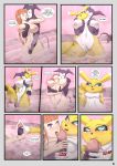  absurd_res anthro bath big_breasts big_penis breasts canid canine digimon digimon_(species) english_text female fox genitals groping_breasts groping_from_behind group hair hi_res human humanoid imp impmon magnificentsexygals male male/female mammal nude penis red_hair renamon rika_nonaka scrubbing text 