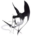  animal_feet black_hair black_wings creature highres holding holding_weapon kamikiririp no_humans original solo weapon white_background white_tail winged_arms wings 