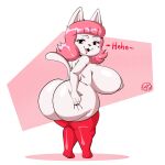 2024 anthro big_butt breasts butt carlos_jurado_cartoons clothing domestic effie_(vampiricpig) felid feline female fur hi_res legwear looking_at_viewer looking_back mammal markings mole_(marking) short_stack solo thick_thighs thigh_highs white_body white_fur wide_hips