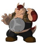 2024 4_fingers absurd_res anthro armadillo belly big_belly bottomwear brok_the_investigator brown_body clothing fingers glassesgator hi_res humanoid_hands male mammal matt_(brok_the_investigator) official_art overweight overweight_male pants smile solo xenarthran