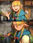 2024 5_fingers absurd_res ambiguous_gender blonde_hair chikorita clothed clothing cooking crossover delicious_in_dungeon elf fingers generation_2_pokemon green_eyes group hair hi_res holding_ladle human humanoid_pointy_ears khyleri kitchen_utensils ladle looking_at_another mammal nintendo open_mouth open_smile pokemon pokemon_(species) smile teeth tongue tools trio