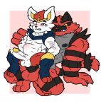 abdominal_bulge altenusy anal anal_penetration anthro balls barazoku blush bodily_fluids cinderace claws cum digital_media_(artwork) duo erection felid fur generation_7_pokemon generation_8_pokemon genital_fluids genitals humanoid humanoid_genitalia humanoid_penis incineroar male male/male male_penetrating mammal muscular muscular_anthro muscular_male nintendo nipples nude penetration penis pokemon pokemon_(species) red_body red_fur sex simple_background size_difference smile tail tears teeth white_body white_fur