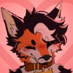 anthro blush blush_lines canid canine collar countershade_face countershade_fur countershading dipstick_ears eyebrows eyes_closed fox fur hair headshot_portrait hi_res icon inner_ear_fluff male mammal multicolored_ears orange_body orange_fur portrait rikosakari solo tuft