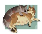 5:4 canid canine canis digital_media_(artwork) duo eyes_closed female feral hi_res lying male male/female mammal nipples palehorntea pawpads paws pregnant pregnant_female romantic romantic_couple simple_background wolf