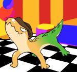 animated anthro clothing colored dancing glitch_productions gummigoo_(tadc) hat headgear headwear humor iscofish lizard low_res male meme reptile scalie short_playtime solo tail the_amazing_digital_circus