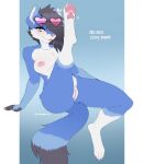  2024 anthro areola biped black_hair blue_body blue_fur breasts canid canine countershade_fur countershade_torso countershading digital_media_(artwork) dipstick_tail ear_piercing english_text eyewear eyewear_on_head eyewear_only fangs female fox fur genitals glasses grey_eyes hair hair_over_eye heart_glasses hi_res industrial_piercing lotusshade mammal markings medium_breasts nipples nude one_eye_obstructed one_leg_up pawpads paws piercing pink_nose pussy raised_leg signature simple_background sitting solo sunglasses sunglasses_on_head sunglasses_only tail tail_markings teeth text tongue tongue_out white_body white_fur 
