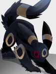  all_fours black_eyes black_fur black_tail body_fur colored_sclera full_body looking_at_viewer mekkyaru824 pokemon pokemon_(creature) red_sclera simple_background two-tone_fur umbreon white_background yellow_fur 