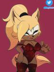  absolute_territory anthro big_breasts blonde_hair breasts brown_body brown_fur canid canine canis cleavage clothed clothing eyelashes eyes_closed fangs female fur genyacero hair hi_res idw_publishing leotard mammal ponytail red_background red_clothing red_leotard sega simple_background solo sonic_the_hedgehog_(comics) sonic_the_hedgehog_(idw) sonic_the_hedgehog_(series) tail teeth whisper_the_wolf wolf 