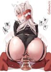  1girl amatsukaze_(kancolle) ass ass_focus back bent_over black_panties blush brown_dress brown_eyes censored commentary_request dashed_eyes dildo dildo_riding dress ebifurya female_masturbation garter_straps grey_hair grey_neckerchief hair_tubes heart highres kantai_collection long_hair looking_at_viewer looking_back masturbation neckerchief object_insertion open_mouth panties pussy_juice sailor_collar sailor_dress sex_toy short_dress solo striped_clothes striped_thighhighs thighhighs tongue tongue_out twitter_username two_side_up underwear vaginal vaginal_object_insertion white_background 