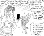  2020 2020_us_election 2girls baseball_cap bb_(baalbuddy) breasts cellphone cleavage commentary crying crying_with_eyes_open elf emphasis_lines english_commentary english_text fairy fairy_wings greyscale hat highres holding holding_phone large_breasts make_america_great_again minigirl monochrome multiple_girls original phone pointy_ears politics ponytail qanon shirt smartphone speech_bubble sweat t-shirt tears upper_teeth wings 