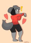  ! &lt;3 ambiguous_gender anthro bailey_(switch1e) canid canine canis claws clothing collar domestic_dog fingers freckles fur grey_body grey_fur hi_res looking_back mammal shih_tzu solo sweater switch1e topwear toy_dog 