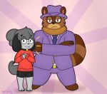  5_fingers absurd_res ambiguous_gender anthro bailey_(switch1e) canid canine canis clothing collar domestic_dog duo fingers hi_res male mammal purple_clothing raccoon_dog shih_tzu suit sweater switch1e tanuki topwear toy_dog tracey_(switch1e) 