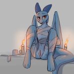  2020 anthro blue_body butt candle dragon enginetrap female fire genitals grey_background hi_res horn light lighting looking_at_viewer membrane_(anatomy) membranous_wings open_mouth open_smile pussy scalie simple_background sitting smile solo spread_legs spreading syl_(enginetrap) western_dragon wings 