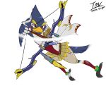  2020 absurd_res alpha_channel anthro avian beak blue_body bow_(weapon) breath_of_the_wild green_eyes hi_res holding_object holding_weapon male nintendo prate ranged_weapon revali rito signature simple_background smile solo the_legend_of_zelda transparent_background video_games weapon 