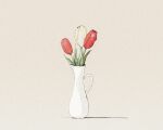  flower highres mitsubachi_(roundbee) no_humans original red_flower red_tulip shadow simple_background still_life tulip vase white_background white_flower white_tulip 