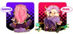  2boys blush bohuman cellphone crying diavolo food freckles frog ice_cream jojo_no_kimyou_na_bouken long_sleeves male_focus multiple_boys nose_blush one_eye_closed open_mouth phone pink_hair purple_hair rubbing_eyes sitting spotted_hair sweater tears thought_bubble unworn_sweater vento_aureo vinegar_doppio wristband yellow_eyes 