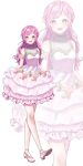  absurdres alternate_costume alternate_hairstyle bare_shoulders blush breasts dress flower frills full_body hair_ornament hairclip high_heels highres long_hair ootori_emu open_mouth pink_hair project_sekai rose shoes sleeveless smile ssiiiiiik standing white_background white_flower 