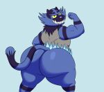  2024 absurd_res anthro big_butt black_body black_ears black_fur black_tail blue_body blue_eyes blue_fur blue_nose blue_tail butt colossalstars digital_media_(artwork) fire fur generation_7_pokemon green_sclera grey_body grey_fur hi_res huge_butt incineroar male multicolored_body multicolored_fur nintendo pokemon pokemon_(species) pose rear_view sharp_teeth smile solo standing tail teeth thick_thighs tusks two_tone_tail 