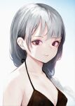  1girl bikini black_bikini black_eyes black_hair breasts cleavage closed_mouth covered_nipples gradient_background gradient_hair grey_hair lips long_hair looking_at_viewer multicolored_hair original simple_background small_breasts solo swimsuit tomamatto upper_body 