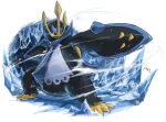  arm_blade bird blue_eyes ekaki_panda empoleon eye_trail fighting_stance full_body highres ice light_trail no_humans outstretched_arm penguin pokemon pokemon_(creature) solo weapon white_background 